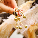 14K Solid Yellow Gold Balls Cuff Bangle