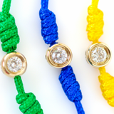 14K Solid Yellow Gold Bezel Diamond Cord Bracelet