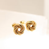 14K Solid Yellow Gold Textured Open Knot Earrings