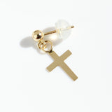14K Solid Gold Unisex Cross Single Stud Earring