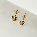 14K Solid Yellow Gold Puff Heart Stud Earrings