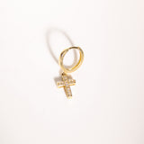 14K Solid Gold Unisex CZ Cross Single Huggie Hoop