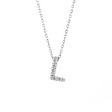 14K Solid White Gold Initial Diamond Necklace