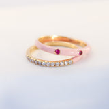 18K Solid Yellow Gold Half Diamond and Enamel Ring