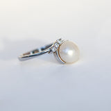 925 Sterling Silver Custom Pearl Solitaire Ring with Cubic Zirconias