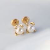 14K Solid Yellow Gold 5mm Pearls Earrings