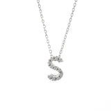 14K Solid White Gold Initial Diamond Necklace
