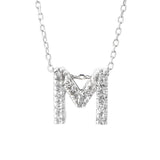 14K Solid White Gold Initial Diamond Necklace
