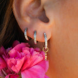 14K Solid White Gold Diamond Huggie Hoops