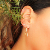 14K Solid Yellow Gold Diamond Triangle Stud Backward Hoop Earring