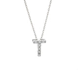 14K Solid White Gold Initial Diamond Necklace