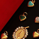 14K Solid Yellow Gold Genuine Stone Heart Pendant