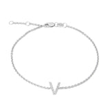 925 Sterling Silver Pave Diamonds Initial Bracelet