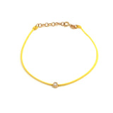 14K Solid Yellow Gold Diamond Bezel Leather Cord Bracelet