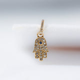 14K Solid Gold Pavé Diamonds & Sapphire Hamsa Hand Charm – Luxury Protective Amulet
