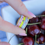 18K Solid Yellow Gold Half Diamond and Enamel Ring