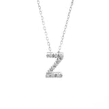 14K Solid White Gold Initial Diamond Necklace