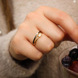 14K Solid Yellow Gold Black Enamel Ring with CZ Baguette