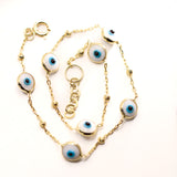 14K Solid Yellow Gold White Evil Eye Bracelet