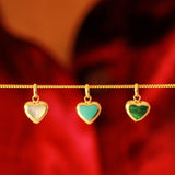 14K Solid Yellow Gold Genuine Stone Heart Pendant