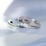 14K Solid White Gold Diamond Huggie Hoops