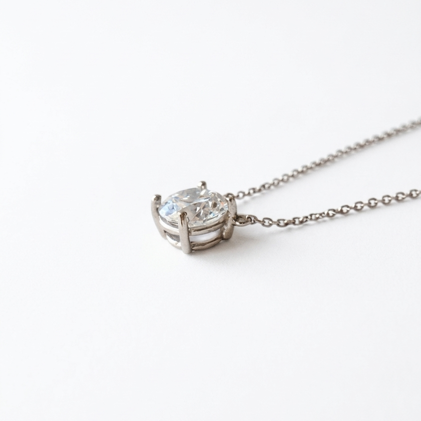 1 ct certified IGI lab-grown diamond necklace in 14K white gold on white background product photo