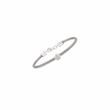 Stainless Steel Cable Bangle with Natural Diamonds & 925 Sterling Silver Charm (Kids)
