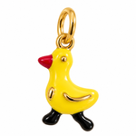 Brass duck charm pendant with colorful enamel detailing and bail on white background
