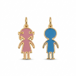Personalized boy and girl enamel charm necklaces crafted in solid 14K yellow gold with customizable enamel colors