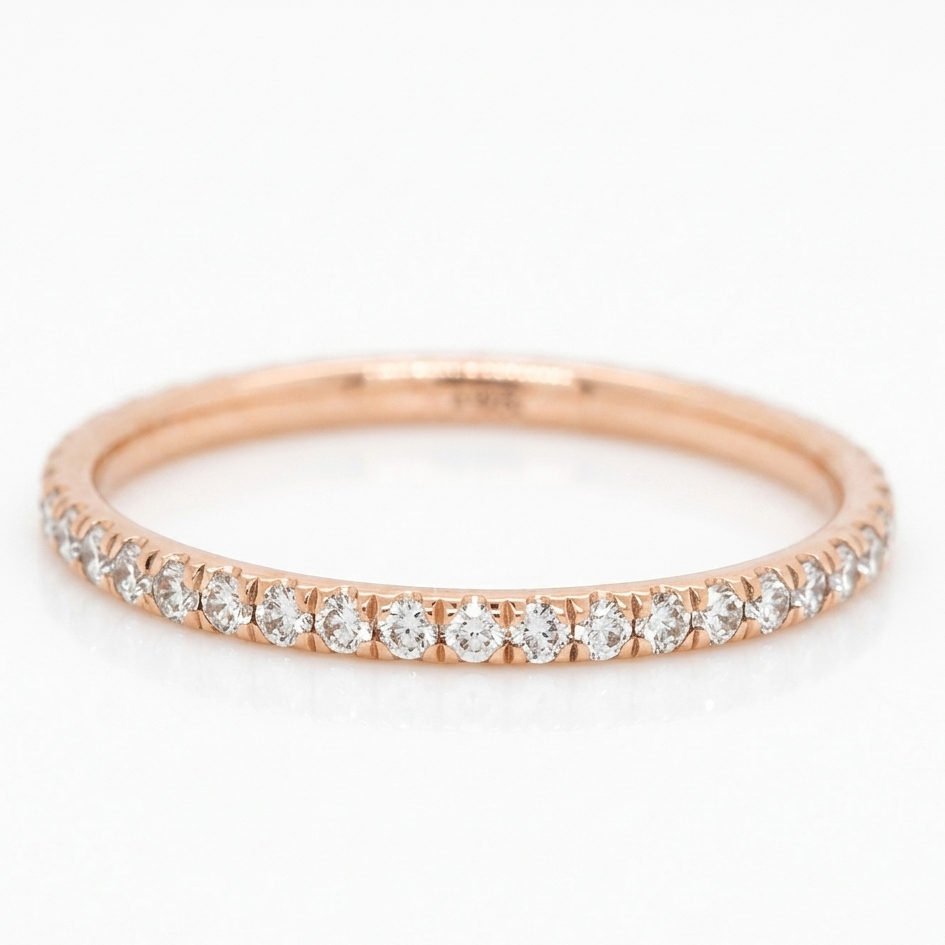 18K solid rose gold natural diamond pinky ring with sparkling diamond band in a delicate minimalist design