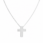   14K solid white gold cross necklace with 18 inch box chain.