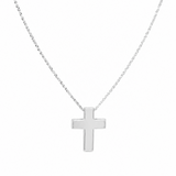   14K solid white gold cross necklace with 18 inch box chain.