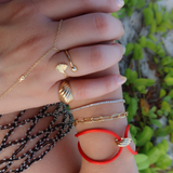 14K Solid Yellow, Rose and White Gold Trinity Red Silk Adjustable Unisex Bracelet