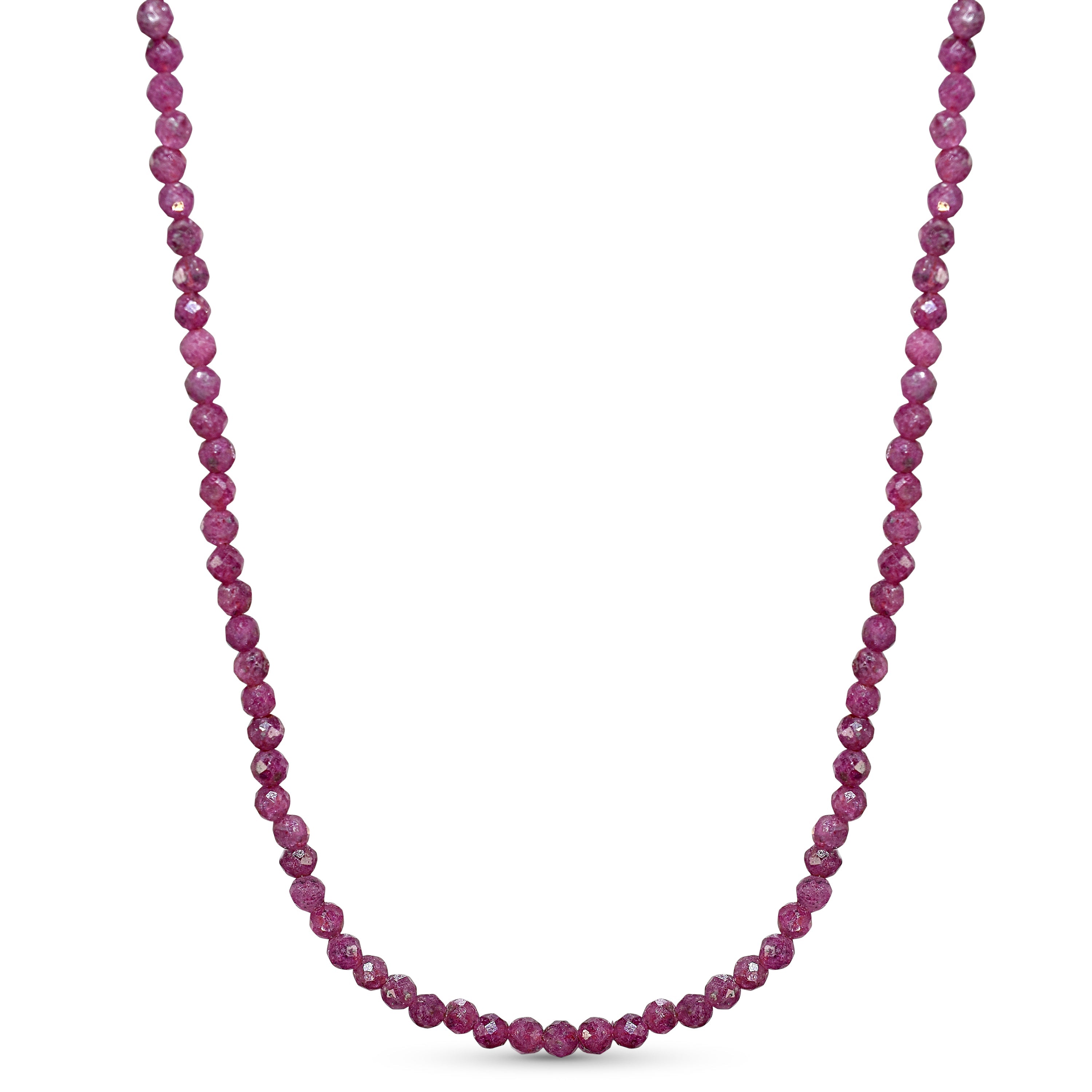 14k yellow gold diamond cut ruby bead necklace with faceted rubies

