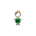 14K solid yellow gold boy and girl birthstone charms with colorful gemstones representing each birth month on a white background.