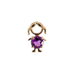 14K solid yellow gold boy and girl birthstone charms with colorful gemstones representing each birth month on a white background.