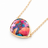 14K Solid Yellow Gold Colorful Turquoise Shaped Necklace