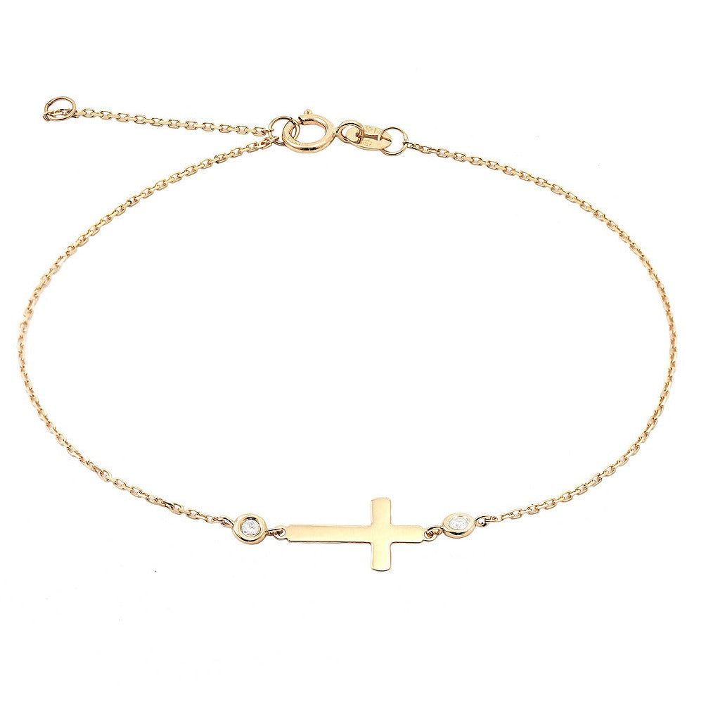 14K Solid Yellow Gold Bezel Diamonds Charm Bracelet