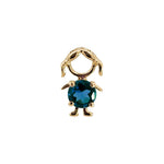 14K solid yellow gold boy and girl birthstone charms with colorful gemstones representing each birth month on a white background.