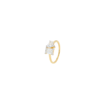 Gold ring with a diamond on a white background