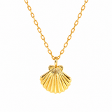 14K Solid Yellow Gold Clam Shell Necklace