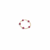 14k solid yellow gold chain ring with five ruby gemstone beads