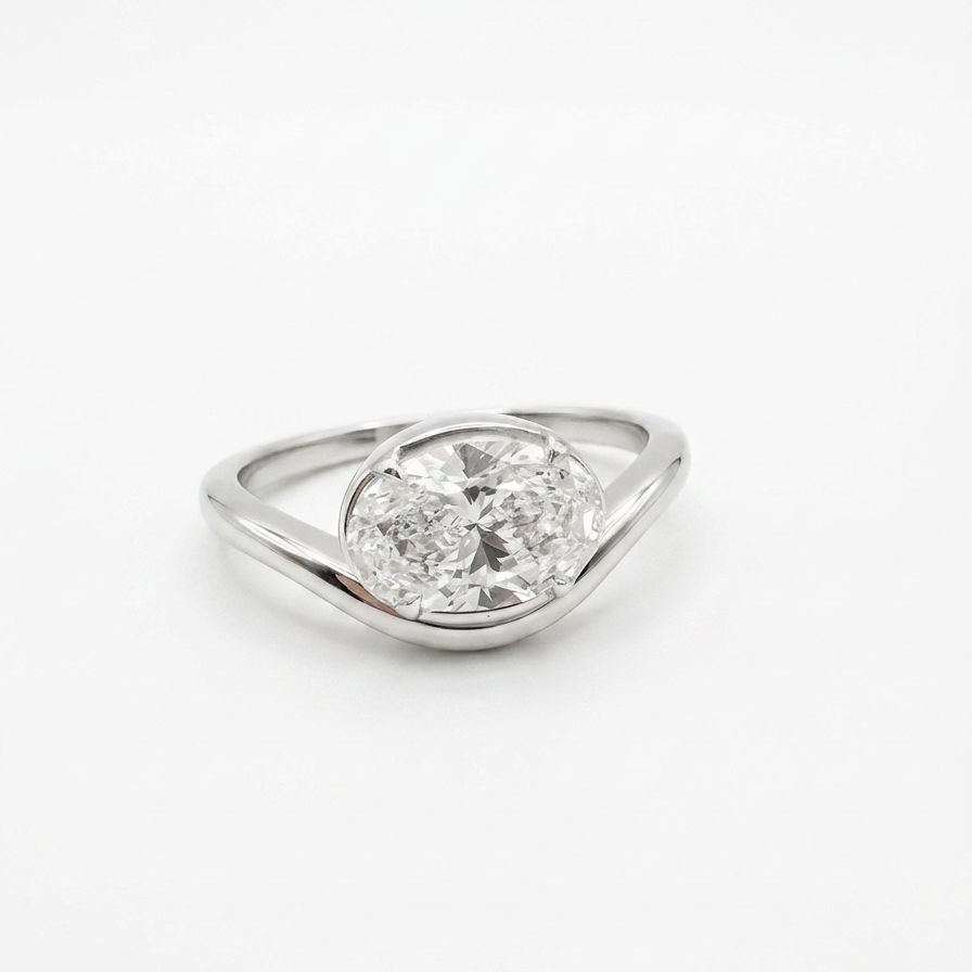 close up white gold ring with round lab diamond IGI certified elegant jewelry