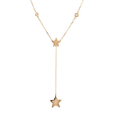 14K Solid Yellow Gold Stars Lariat Necklace with Natural Diamonds