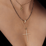 14K Solid Yellow Gold Cubic Zirconias Double Face Cross Pendant
