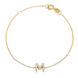 14K Solid Yellow Gold Pave Diamond Initial Bracelet