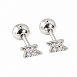 925 Sterling Silver CZ Lightning Bolt Screw Back Earrings