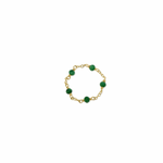 14k solid yellow gold chain ring with five emerald gemstone beads