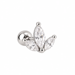 925 sterling silver single earring featuring three clear marquise-cut cubic zirconias in a delicate leaf-inspired cluster