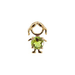 14K solid yellow gold boy and girl birthstone charms with colorful gemstones representing each birth month on a white background.
